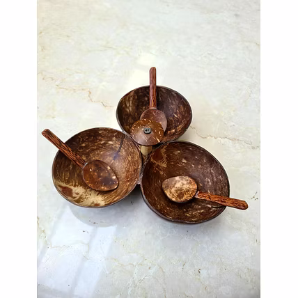 Eco Friendly Coconut Shell 3 BOWL SET (WITHOUT SPOONS)-16_CS
