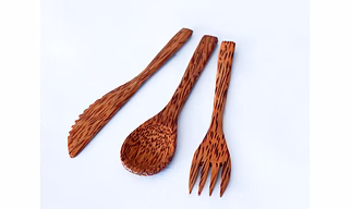 Eco friendly coconut shell COCONUT WOOD SPOON, FORK, KNIFE SET