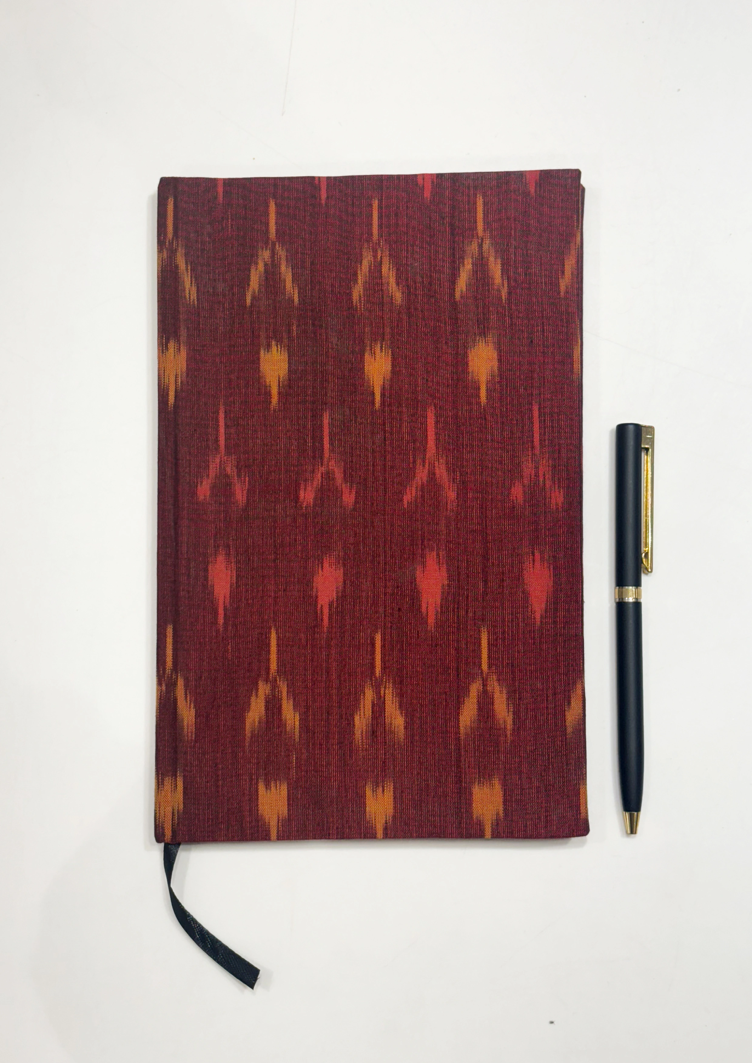 Maroon Handmade Ikat Woven Cotton Fabric Cover Diary-1