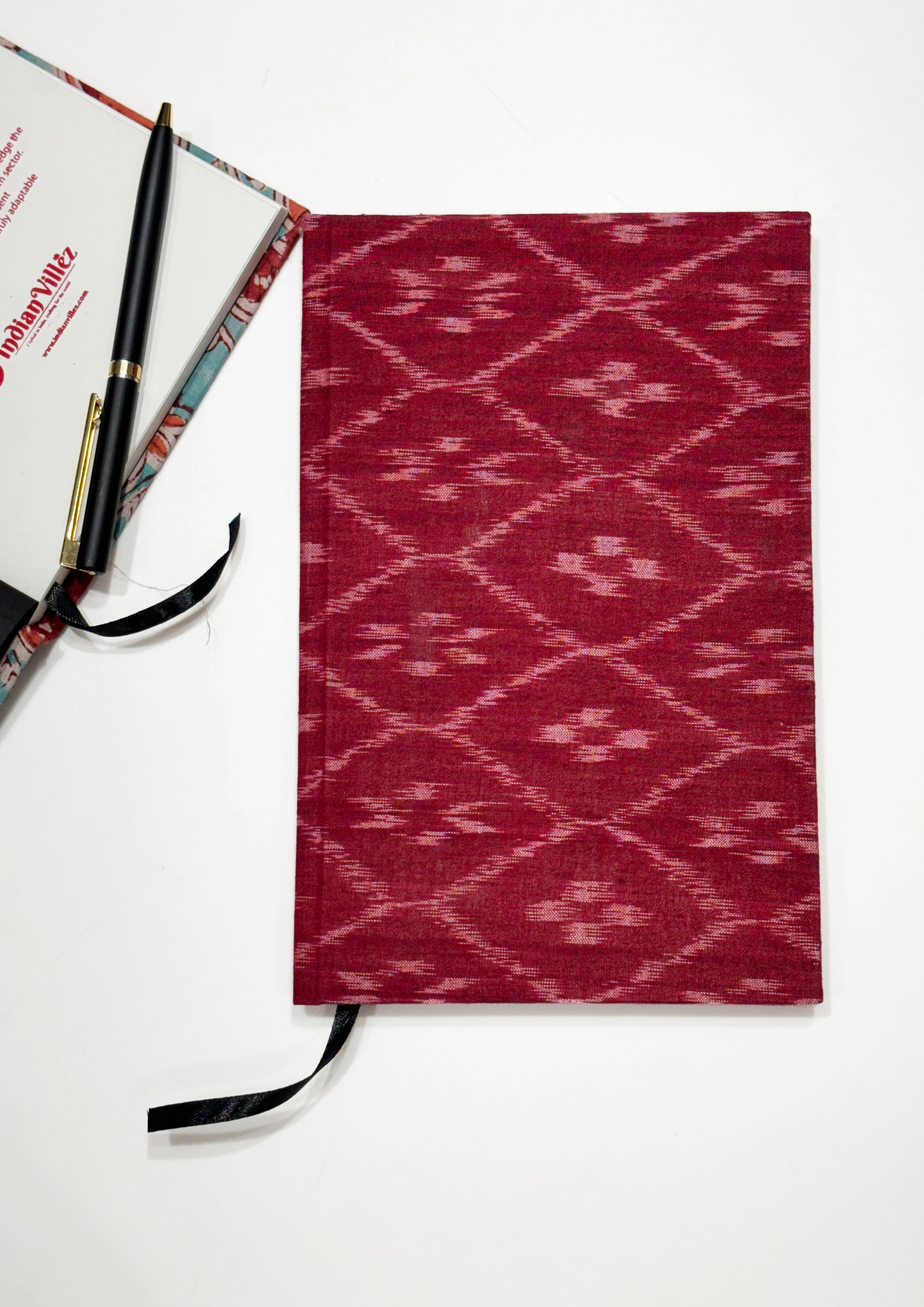 Red Handmade Ikat Woven Cotton Fabric Cover Diary-D002