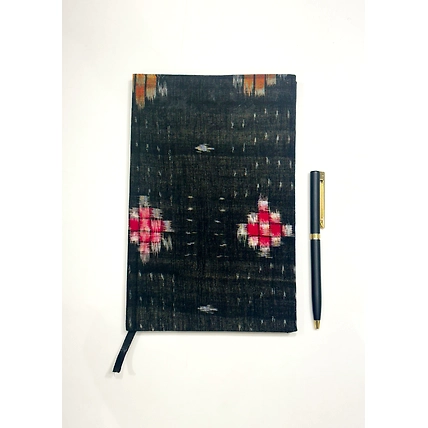 Black Pasapali theme Handmade Ikat Woven Cotton Fabric Cover Diary-1