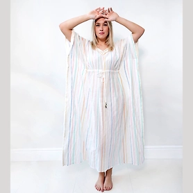 Strip Dresstan - Shell Work Neckline