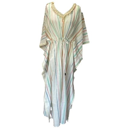 Strip Dresstan - Shell Work Neckline-1