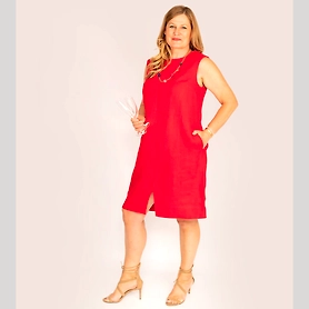Red Linen Dress - Fully Lined