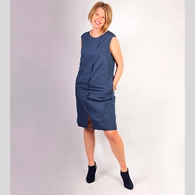 Navy Blue Linen Dress - Fully Lined
