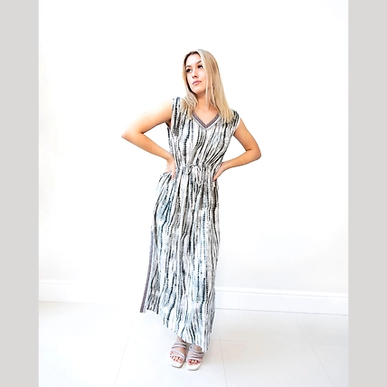 V neck Neon Tape Shibori Dresstan-12423880