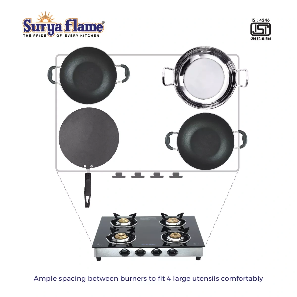 SF LPG Stove 4B Glaze SS NA-4