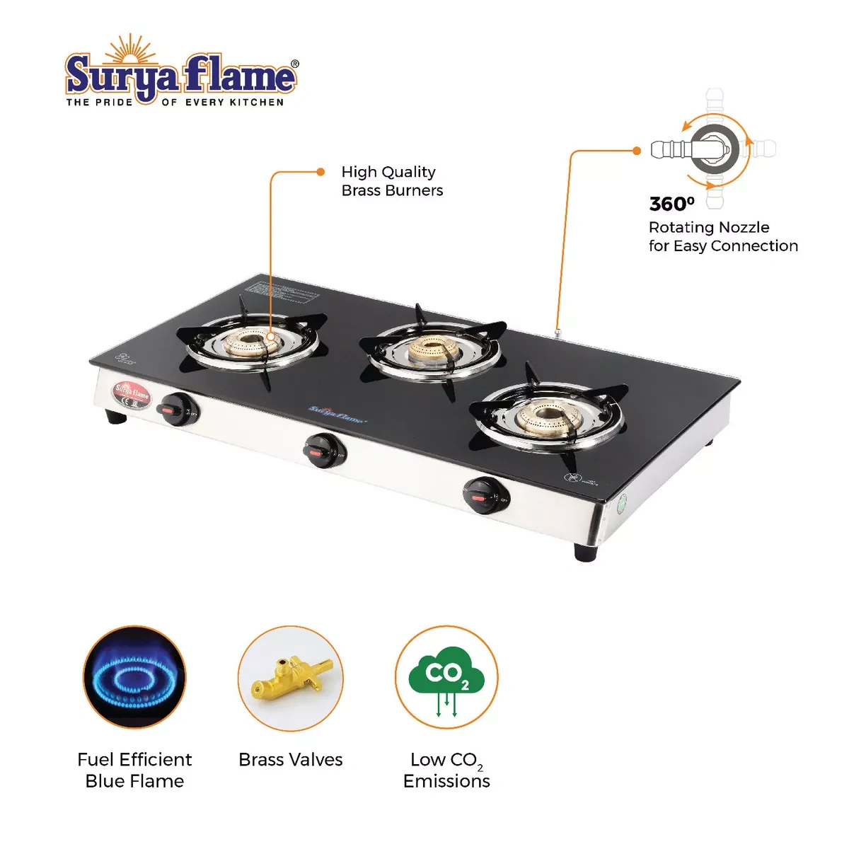 SF LPG Stove 3B Glaze SS NA-2