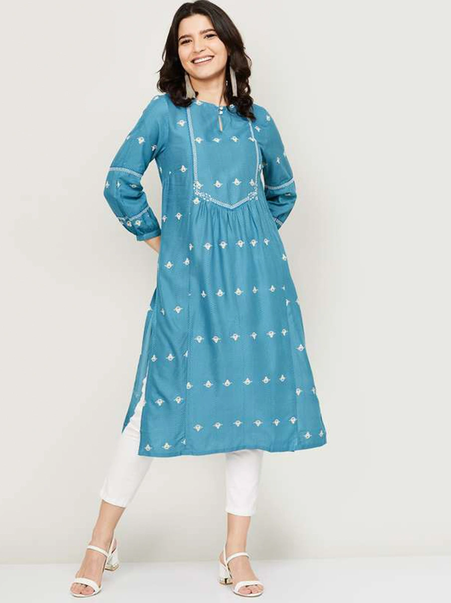 Discover Timeless Elegance with Our Women Blue Color Casual Kurta-WMNBLUKUR_19022024-S