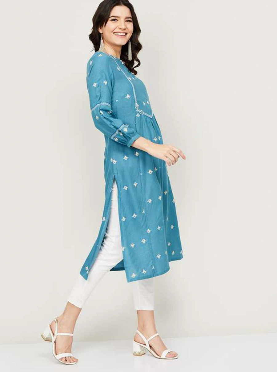 Discover Timeless Elegance with Our Women Blue Color Casual Kurta-Small-2