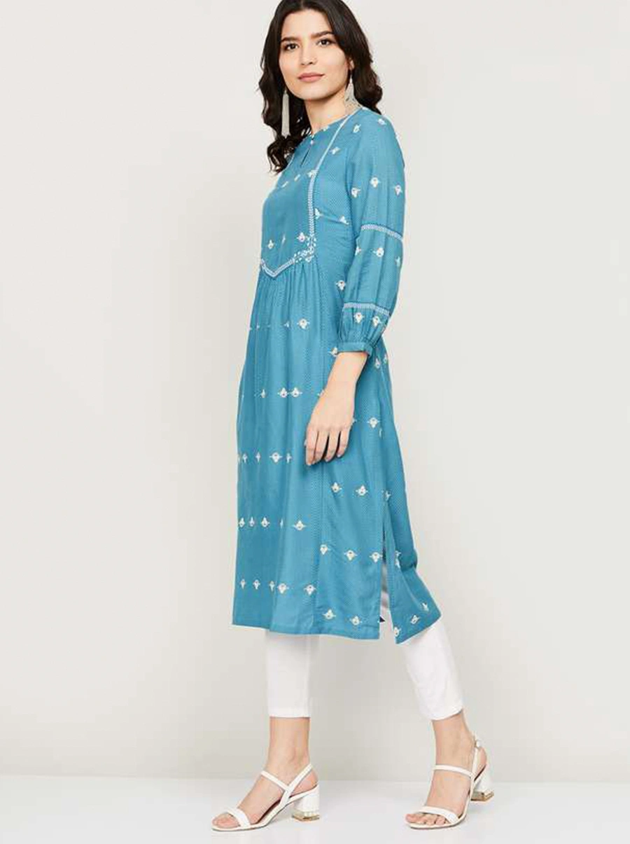 Discover Timeless Elegance with Our Women Blue Color Casual Kurta-Small-1