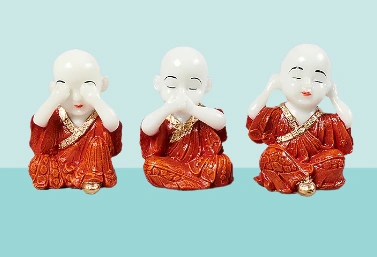 Orange &amp; White Fibre Three Monk Statue Set-12390084