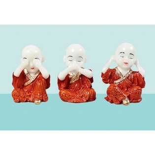 Orange & White Fibre Three Monk Statue Set