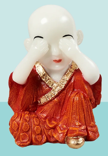 Orange &amp; White Fibre Three Monk Statue Set-1