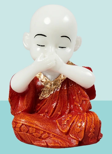 Orange &amp; White Fibre Three Monk Statue Set-2