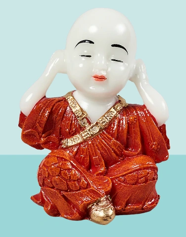 Orange &amp; White Fibre Three Monk Statue Set-3