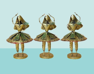 Multi-Colored Metal Dancing Lady Sculpture Set-12513090