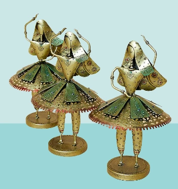 Multi-Colored Metal Dancing Lady Sculpture Set-2