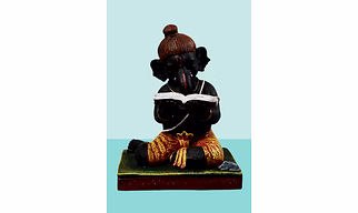 Black & Golden Fibre Study Ganpati With Book Showpiece