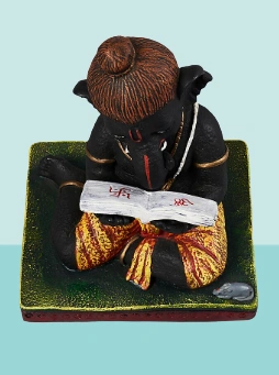 Black &amp; Golden Fibre Study Ganpati With Book Showpiece-1