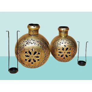 Golden & Black Vase Style Metal Tea Light Holder Set