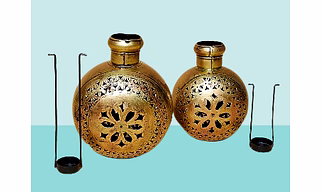 Golden & Black Vase Style Metal Tea Light Holder Set