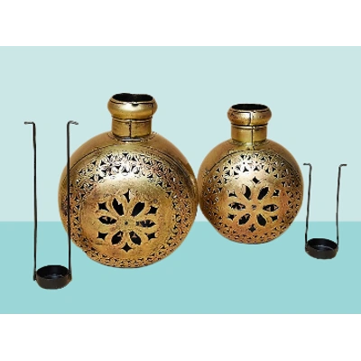Golden & Black Vase Style Metal Tea Light Holder Set
