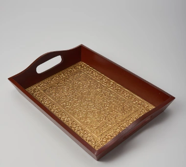 Brown &amp; Gold Brass Serving Tray-12513122