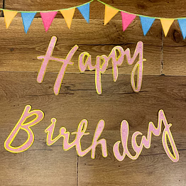 happy birthday banner golden & pink