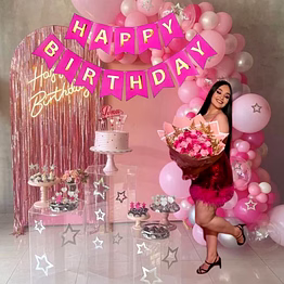 happy birthday bannner v design pink