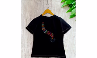 Hand-Embroidered Women’s Black Cotton T-Shirt with Elegant Design