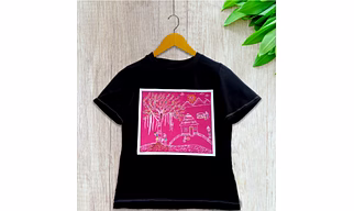 Hand Painted Warli Art Inspired Women's Black Cotton T-Shirt. Present for An Art Admirer