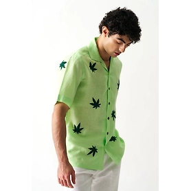 High on Cannabis - Hand embroidered unisex linen shirt