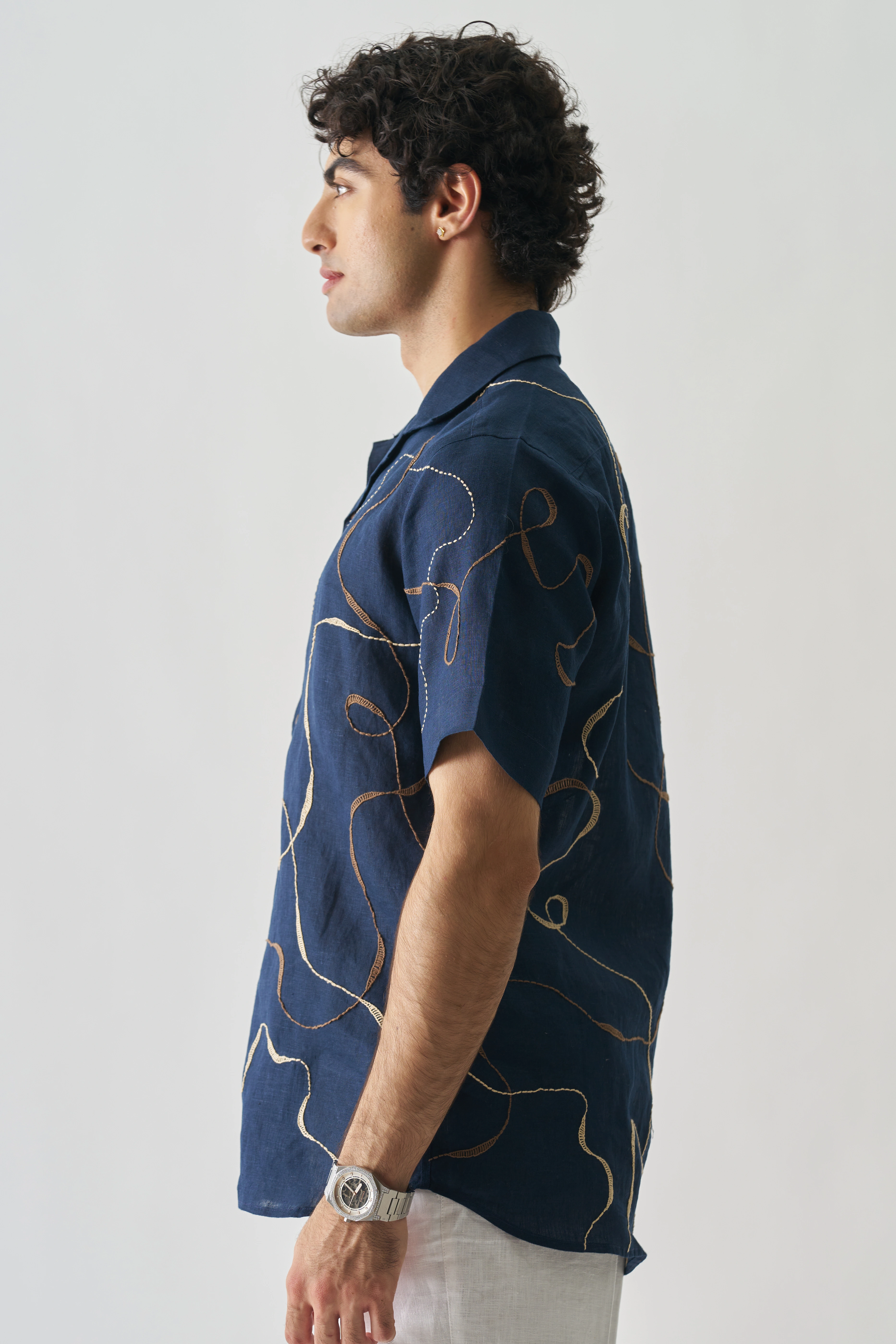 Imperial Accent - Hand Embroidered Unisex Linen Shirt-2