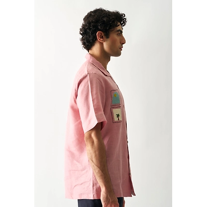 Island Escape - Hand Embroidered Unisex Linen Shirt-1