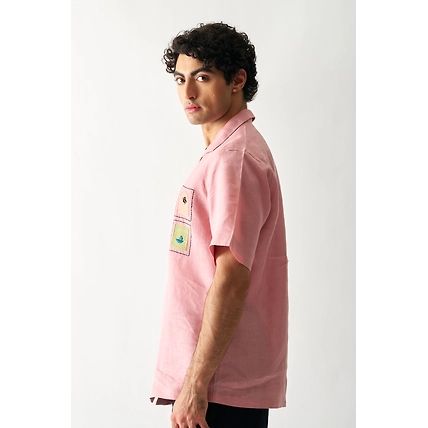 Island Escape - Hand Embroidered Unisex Linen Shirt-2