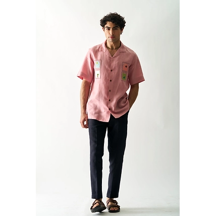 Island Escape - Hand Embroidered Unisex Linen Shirt-3