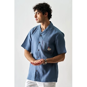 Rooster's Roost - Hand Embroidered Unisex Linen Shirt