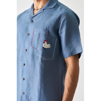 Rooster's Roost - Hand Embroidered Unisex Linen Shirt-1