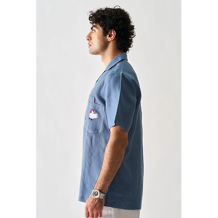 Rooster's Roost - Hand Embroidered Unisex Linen Shirt-2
