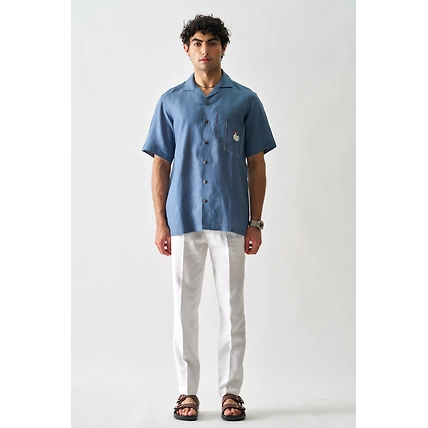 Rooster's Roost - Hand Embroidered Unisex Linen Shirt-4