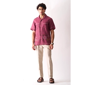 Cowboy's Courtyard - Hand Embroidered Unisex Linen Shirt