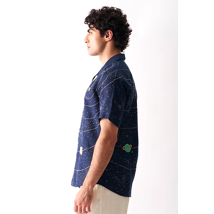 Celestial Panorama - Hand Embroidered Unisex Linen Shirt-2