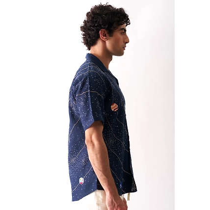 Celestial Panorama - Hand Embroidered Unisex Linen Shirt-4
