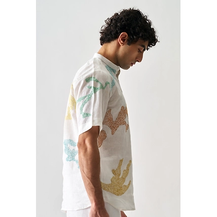 Canvas Of Colours - Hand Embroidered Unisex Linen Shirt-1