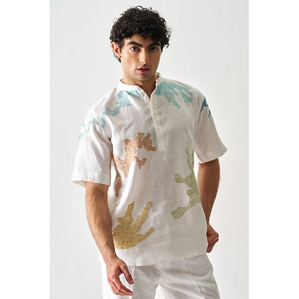Canvas Of Colours - Hand Embroidered Unisex Linen Shirt-3
