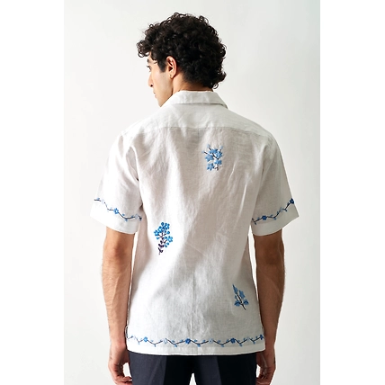 Blossom Cascade - Hand Embroidered Unisex Linen Shirt-2