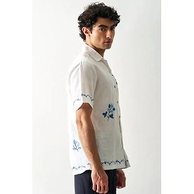 Blossom Cascade - Hand Embroidered Unisex Linen Shirt