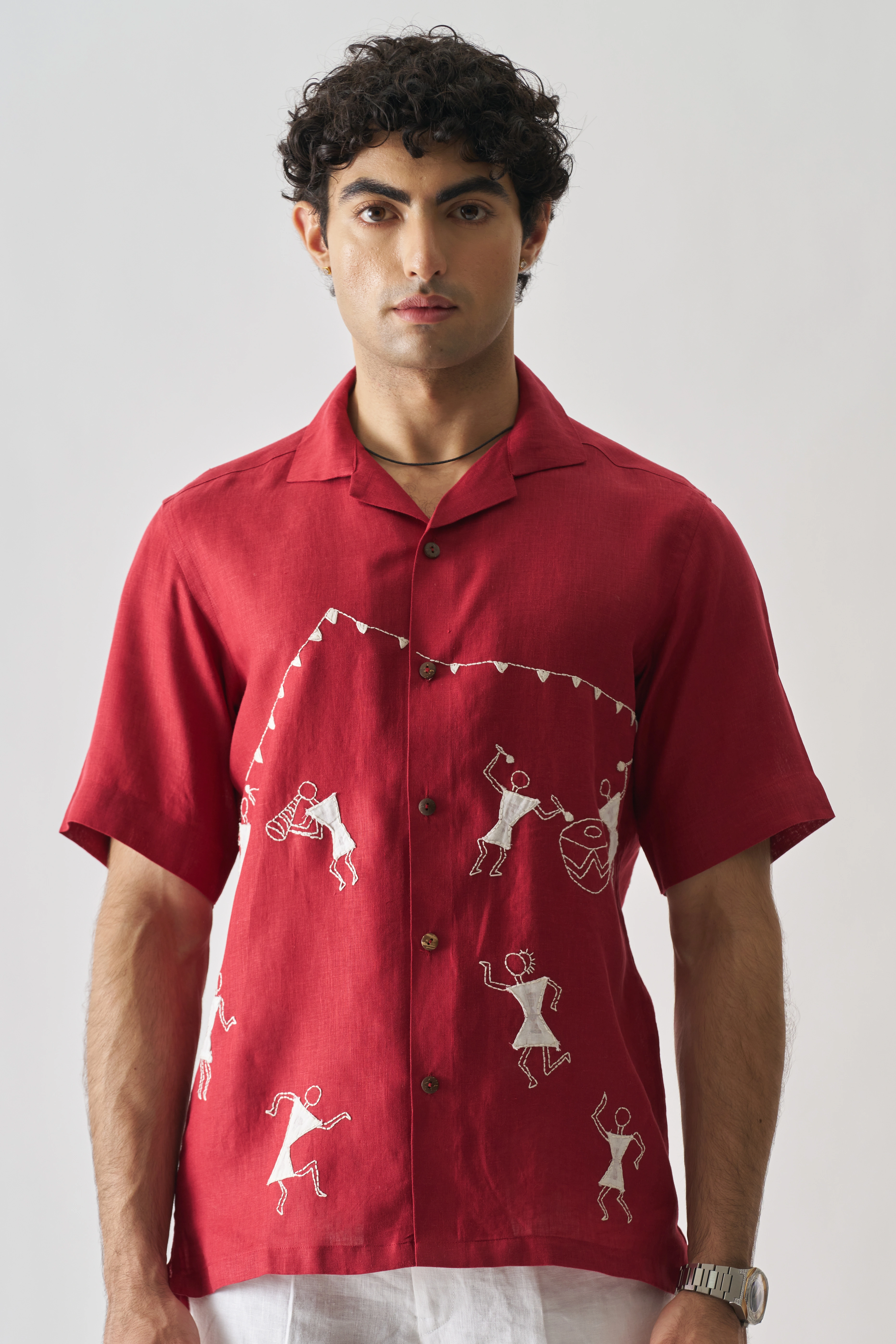 Tribal Tales - Hand Embroidered Unisex Pure Linen Shirt-12390730