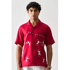 Tribal Tales - Hand Embroidered Unisex Pure Linen Shirt